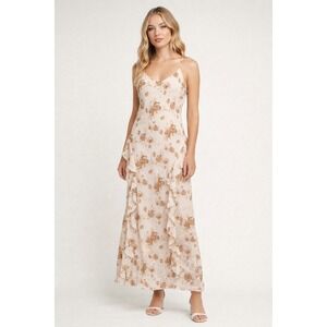 Forever 21 Floral Ruffle‎ Maxi Slip Cami Dress Med Cottage Romantic boho Scandi